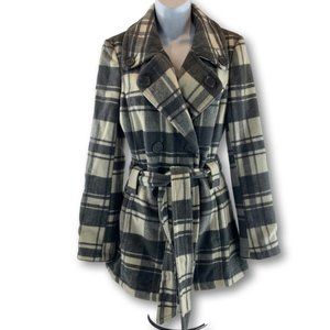 Jou Jou Plaid Double Breasted Trench Coat
